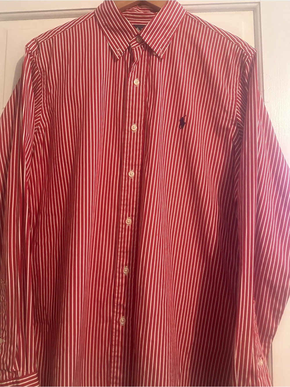 Ralph Lauren Red & White Vertical Stripe Button-Down Shirt